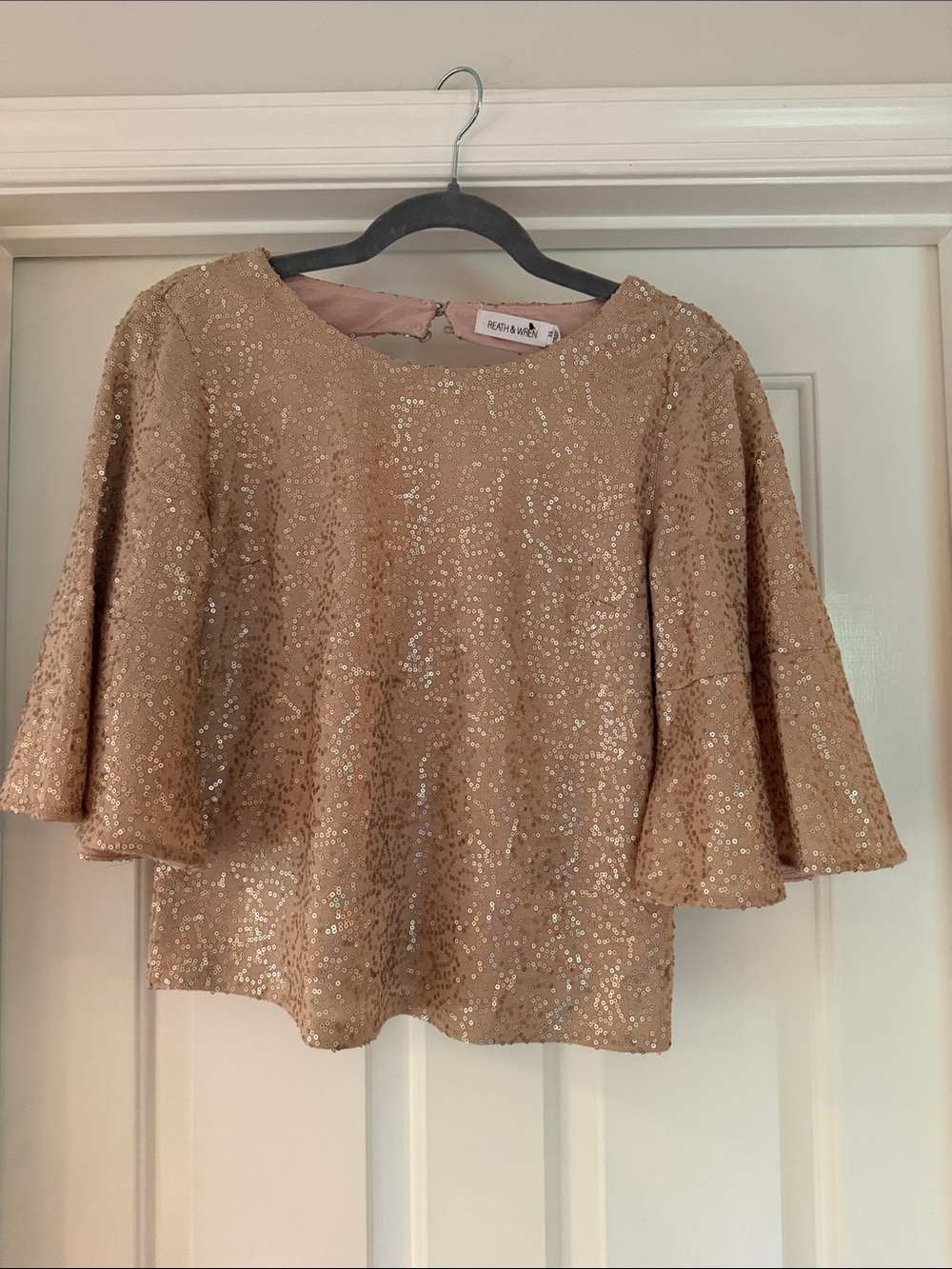 Sequin Bell-Sleeve Blouse in Light Champagne